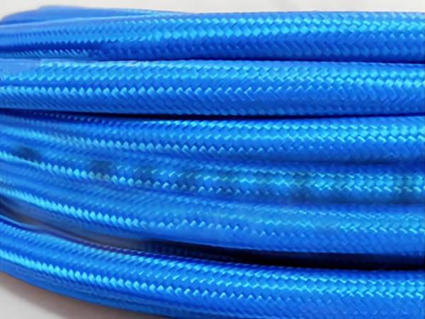 There are several braided hoses and the braided outer is blue.